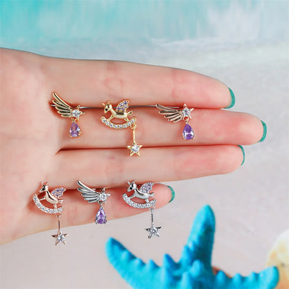 Angel Wings Ear Bone Nails Creative Piercing Asymmetric Earrings