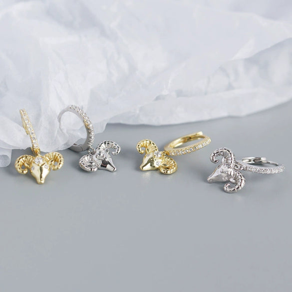 Animal Ear Buckle Sheep Head Diamond S925 Sterling Silver Electroplated Earrings