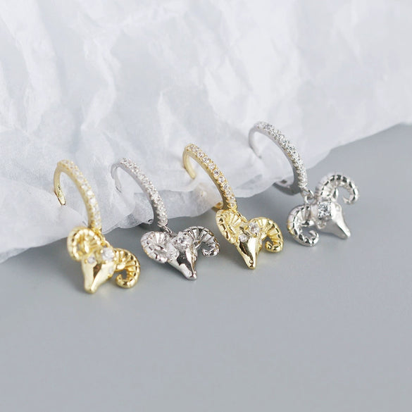 Animal Ear Buckle Sheep Head Diamond S925 Sterling Silver Electroplated Earrings