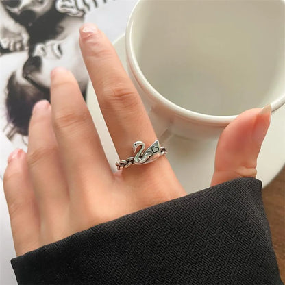 Animal Retro 925 Sterling Silver Ring Female Snake Cat Elephant Special-Interest Design Niello Jewelry Open-End Personality Ring No