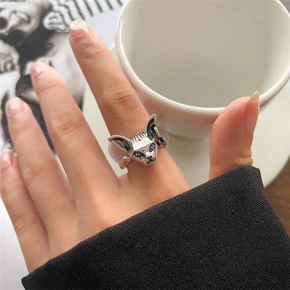 Animal Retro 925 Sterling Silver Ring Female Snake Cat Elephant Special-Interest Design Niello Jewelry Open-End Personality Ring No