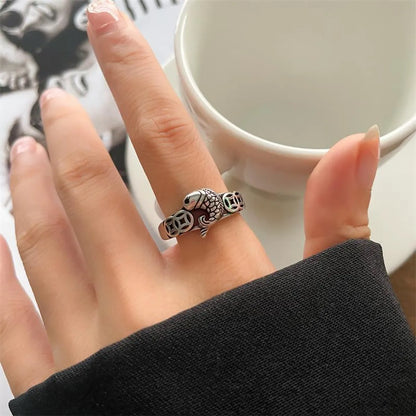 Animal Retro 925 Sterling Silver Ring Female Snake Cat Elephant Special-Interest Design Niello Jewelry Open-End Personality Ring No