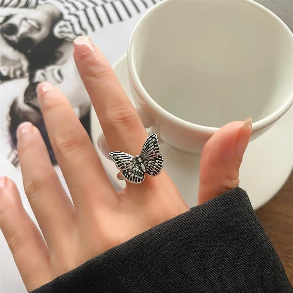 Animal Retro 925 Sterling Silver Ring Female Snake Cat Elephant Special-Interest Design Niello Jewelry Open-End Personality Ring No