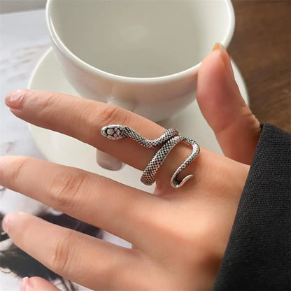 Animal Retro 925 Sterling Silver Ring Female Snake Cat Elephant Special-Interest Design Niello Jewelry Open-End Personality Ring No