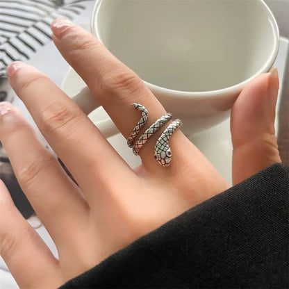 Animal Retro 925 Sterling Silver Ring Female Snake Cat Elephant Special-Interest Design Niello Jewelry Open-End Personality Ring No