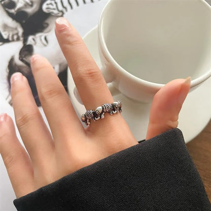 Animal Retro 925 Sterling Silver Ring Female Snake Cat Elephant Special-Interest Design Niello Jewelry Open-End Personality Ring No