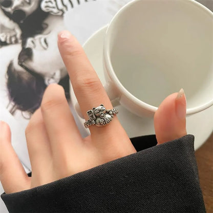 Animal Retro 925 Sterling Silver Ring Female Snake Cat Elephant Special-Interest Design Niello Jewelry Open-End Personality Ring No