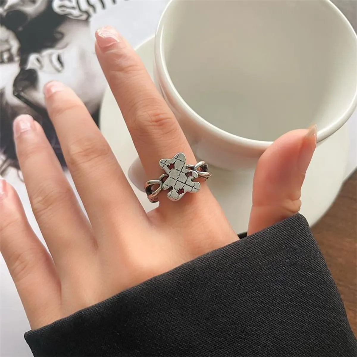 Animal Retro 925 Sterling Silver Ring Female Snake Cat Elephant Special-Interest Design Niello Jewelry Open-End Personality Ring No