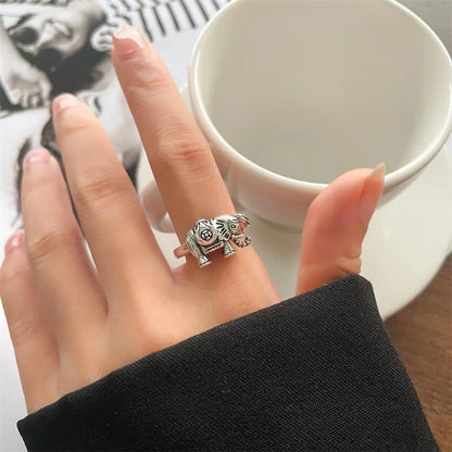 Animal Retro 925 Sterling Silver Ring Female Snake Cat Elephant Special-Interest Design Niello Jewelry Open-End Personality Ring No