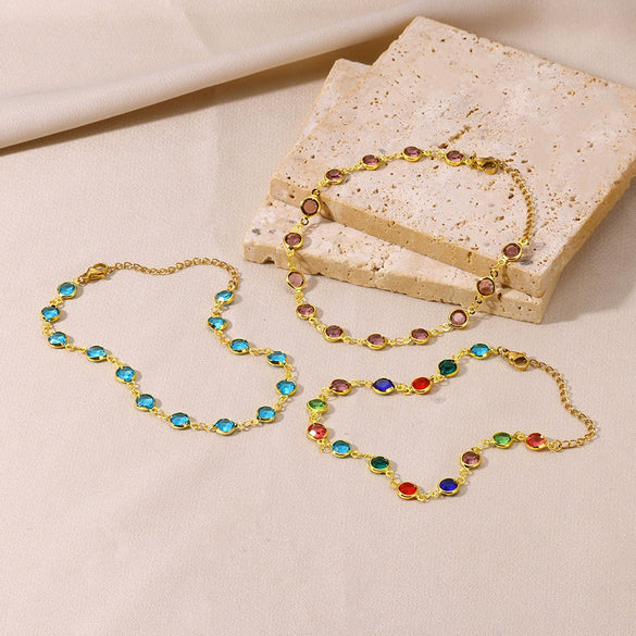 Anklet Jewelry Accessories Stainless Steel Glass Glazed Alloy Inlaid With Artificial Gemstones And Semiprecious Stones Geometric Style For Women