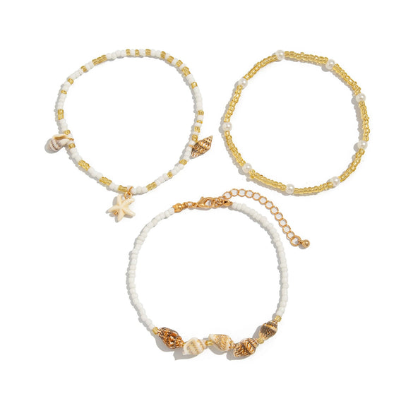 Anklet Natural Shell Starfish Imitation Pearls Animal Zodiac Elastic Rice Beads Casual Style Women's