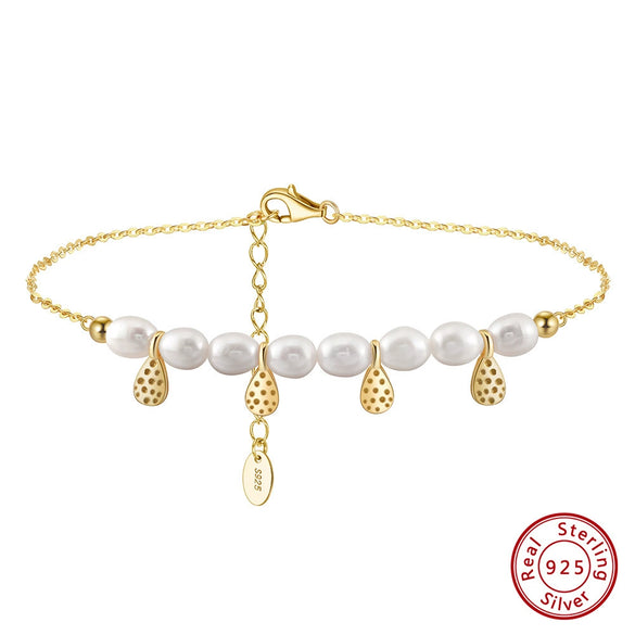 Anklet S925 Sterling Silver Freshwater Pearl Geometric Simple Women's