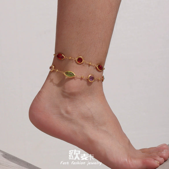 Anklet Titanium Steel Gold Plated With Artificial Gemstones And Semiprecious Stones Geometric Style Jewelry
