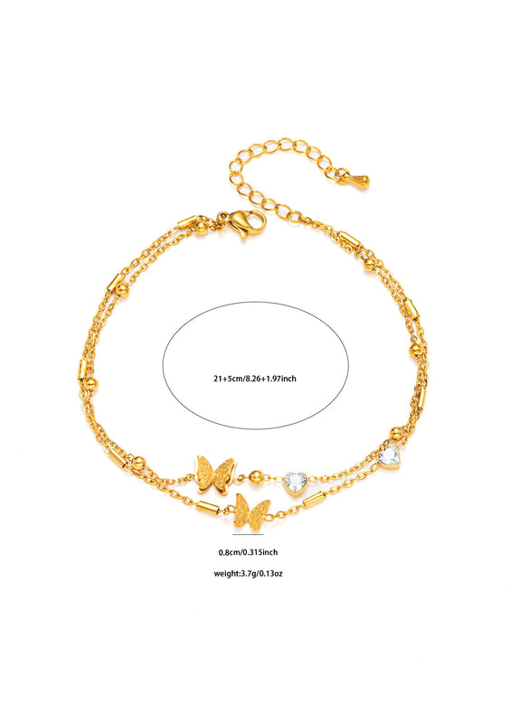 Anklet Titanium Steel Heart Butterfly Flower Electroplated Jewelry Fashion