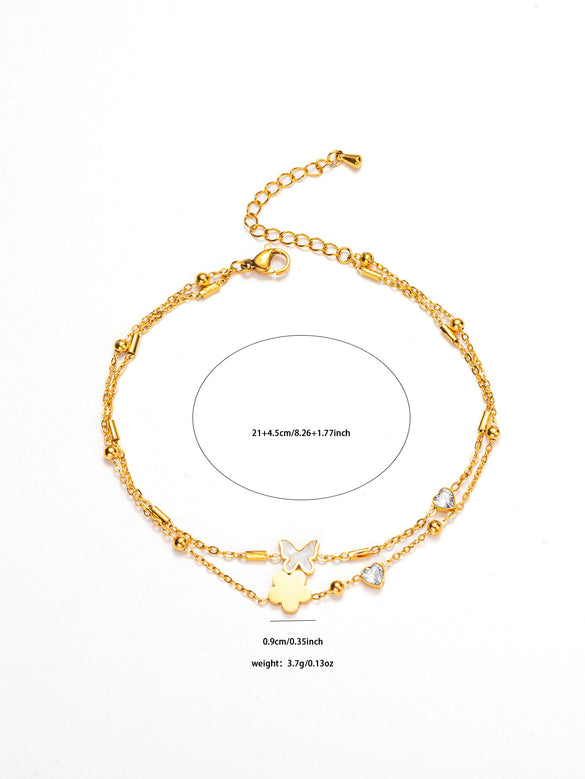 Anklet Titanium Steel Heart Butterfly Flower Electroplated Jewelry Fashion