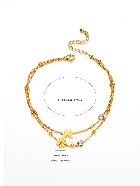 Anklet Titanium Steel Heart Butterfly Flower Electroplated Jewelry Fashion