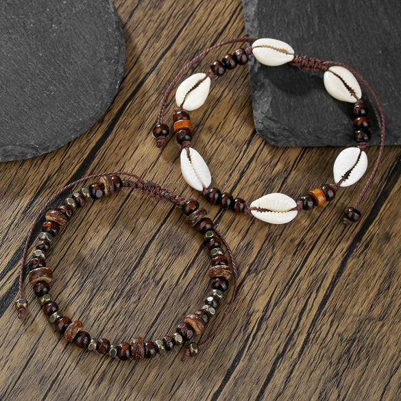 Anklet Wooden Beads Coconut Shell Shell Geometric Style Braided Adjustable For Men