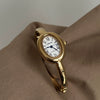 Antique Oval Mini Bathtub Golden Women's Quartz Wristwatch With Stainless Steel Buckle And Metal Case In Medieval Style
