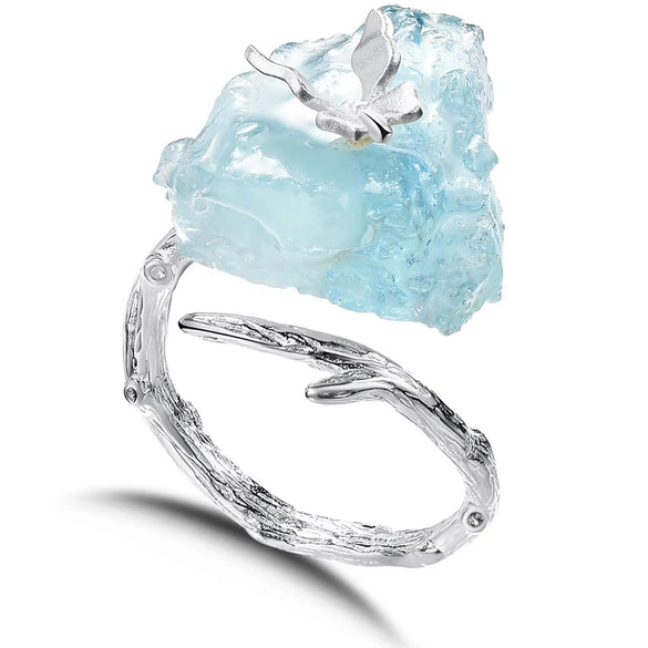 Antique S925 Sterling Silver 18K Gold Plated Natural Aquamarine Butterfly Ring And Stud Earrings With Electroplating For Women