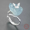 Antique S925 Sterling Silver 18K Gold Plated Natural Aquamarine Butterfly Ring And Stud Earrings With Electroplating For Women
