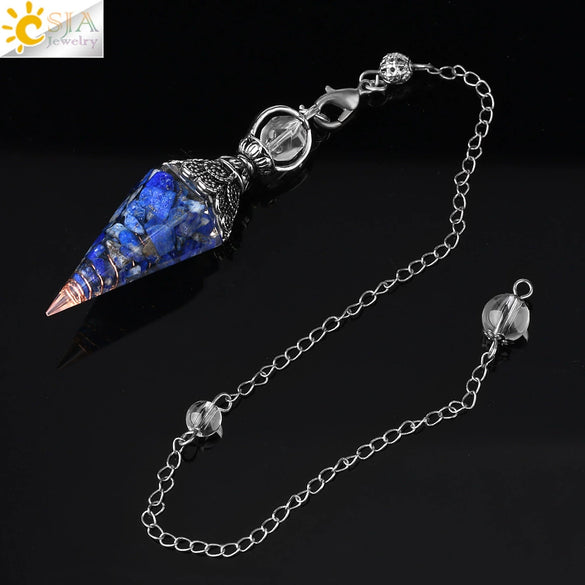 Antique Silver Tone Natural Crystal Tapered Pendant Necklace With Colorful Stone Resin Design Personality Jewelry