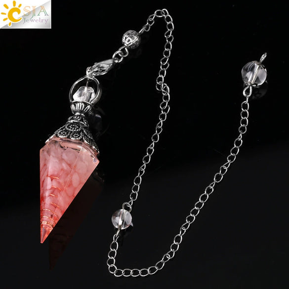 Antique Silver Tone Natural Crystal Tapered Pendant Necklace With Colorful Stone Resin Design Personality Jewelry