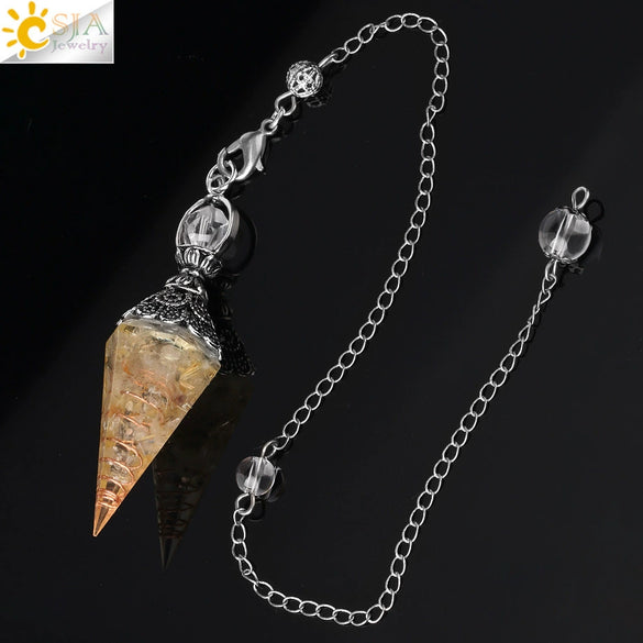 Antique Silver Tone Natural Crystal Tapered Pendant Necklace With Colorful Stone Resin Design Personality Jewelry