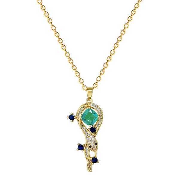 Antique Snake Full Diamond Cartoon Animal Zodiac Necklace Unisex Stainless Steel Copper