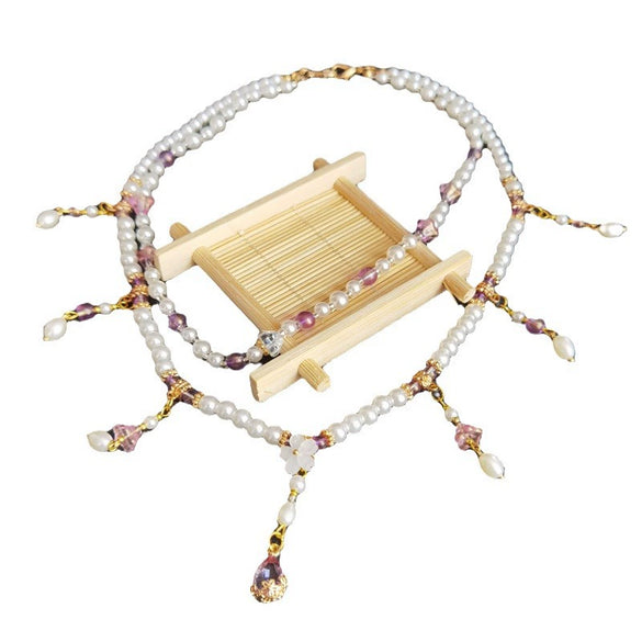 Antique Style Alloy Pearl Tassel Hair Wreath Necklace Inspired Simple Versatile Fairy Hair Accessory