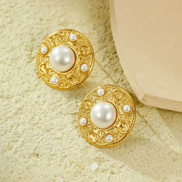 Antique Women's Geometric Stainless Steel Earrings With Electroplating