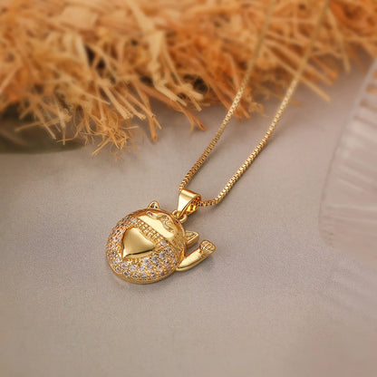 Simple Style Commute Cat Copper 18k Gold Plated Zircon Pendant Necklace In Bulk