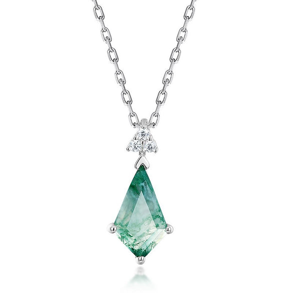 Aqua Agate Pendant S925 Silver Claw With Green Moss Stone Vintage Geometric Design