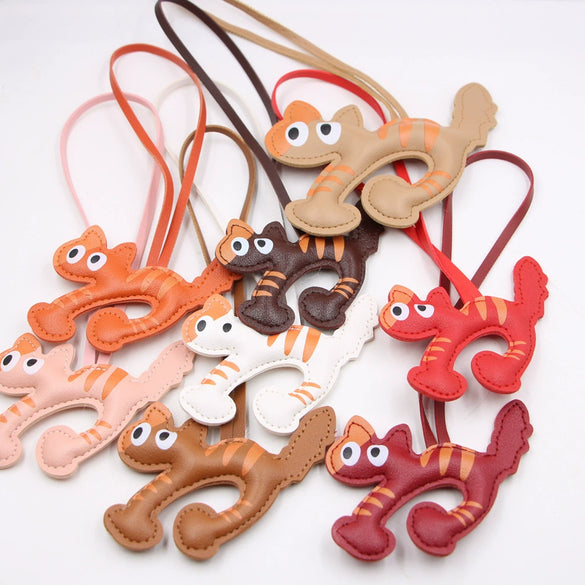 Arched Cat Lanyard Backpack Pendant In Artificial Leather With Little Bear Pig Small Animal Patterns Electroplated For Small Animal Accessories