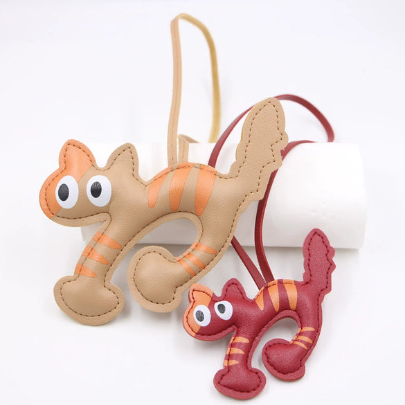 Arched Cat Lanyard Backpack Pendant In Artificial Leather With Little Bear Pig Small Animal Patterns Electroplated For Small Animal Accessories