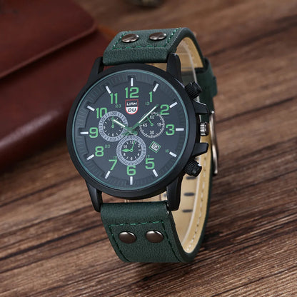 Army Style Student Sports Three Eyes Calendar Watch Men'S Quartz Watch And Bracelet Set