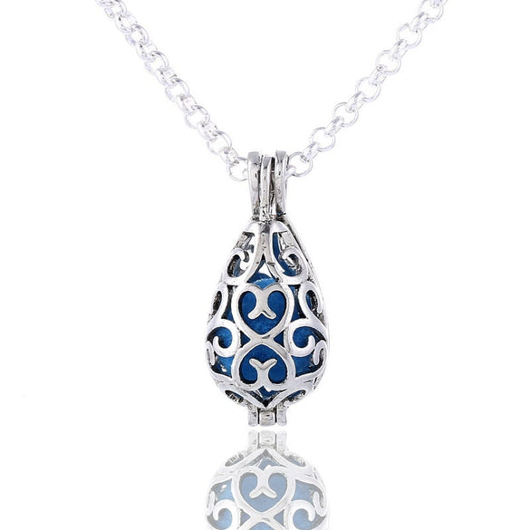 Aromatherapy Ball Necklace Drop Shaped Volcanic Stone Copper Heart Pattern Retro Style Box Chain Electroplated