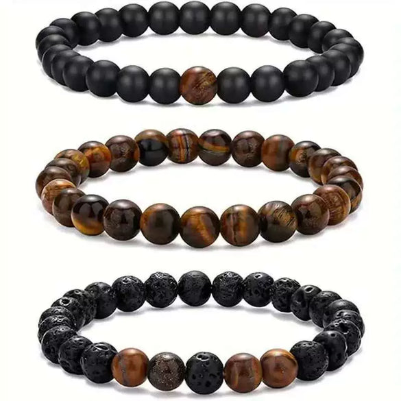 Aromatherapy Bracelet Set Volcanic Stone Agate Geometric Handmade Unisex