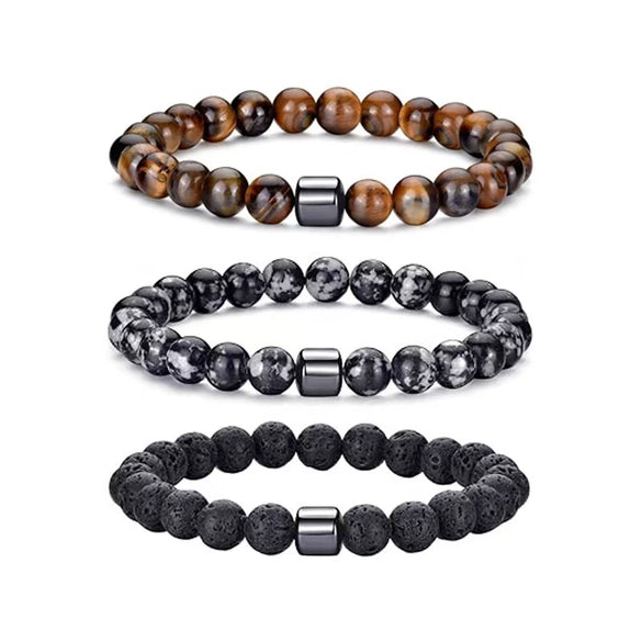 Aromatherapy Bracelet Set Volcanic Stone Agate Geometric Handmade Unisex