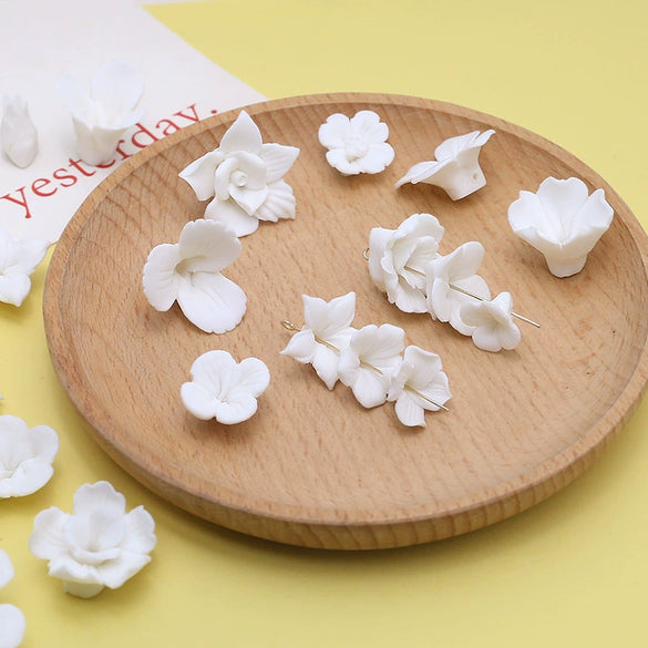 Artificial Ceramic Flower Perforated Beaded Handmade Earrings Hairpin Phone Case Accessories