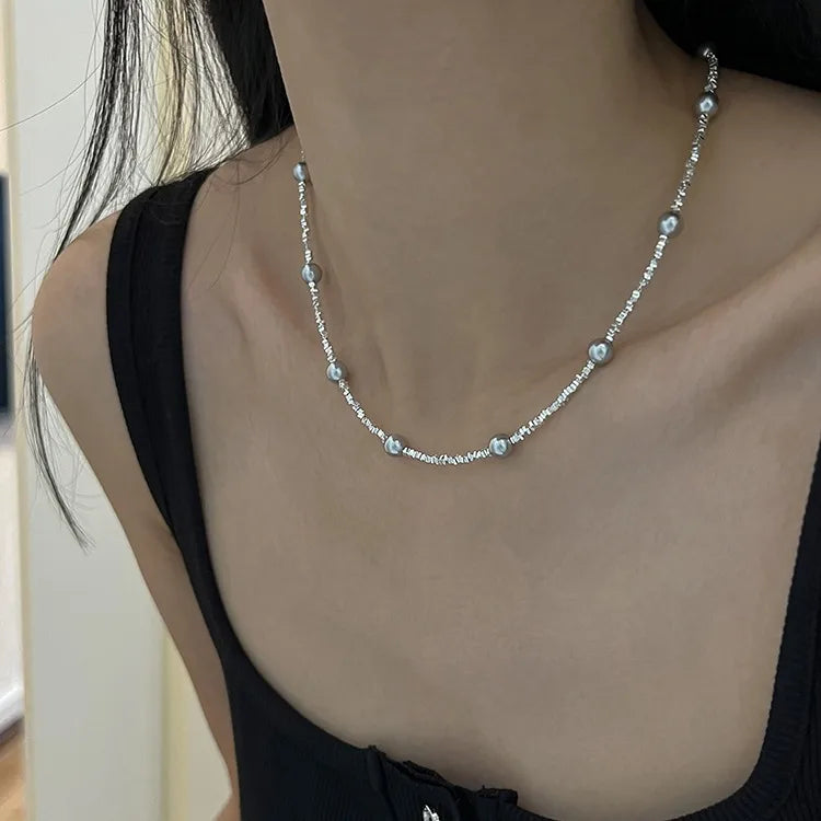 Artificial Crystal Artificial Pearl Sterling Silver Elegant Simple Style Beaded Geometric Necklace