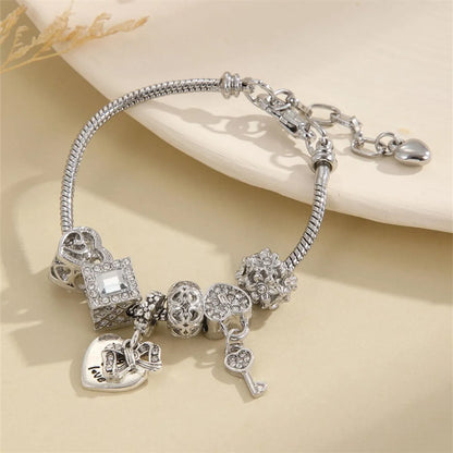 Artificial Crystal Copper White Gold Plated IG Style Modern Style Classic Style Square Heart Shape Glass Bracelets