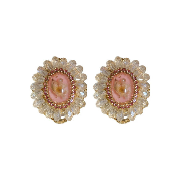 Artificial Crystal Earrings With Flower And Geometric Pattern Set With Crystal Fashion Style For Women