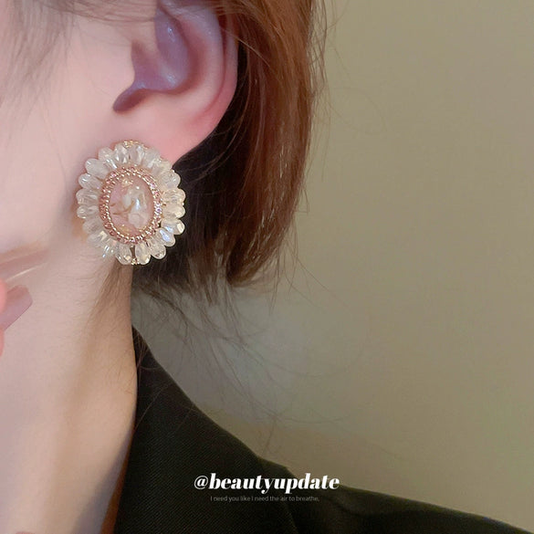 Artificial Crystal Earrings With Flower And Geometric Pattern Set With Crystal Fashion Style For Women