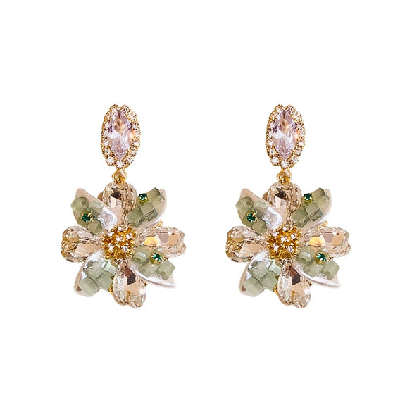Artificial Crystal Flower Earrings Set With Pearls For Women