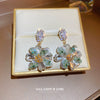 Artificial Crystal Flower Earrings Set With Pearls For Women