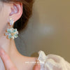 Artificial Crystal Flower Earrings Set With Pearls For Women