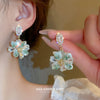 Artificial Crystal Flower Earrings Set With Pearls For Women