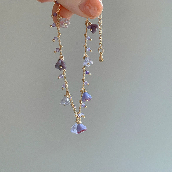 Artificial Crystal Flower Necklace For Women Acrylic Pendant Metal Chain