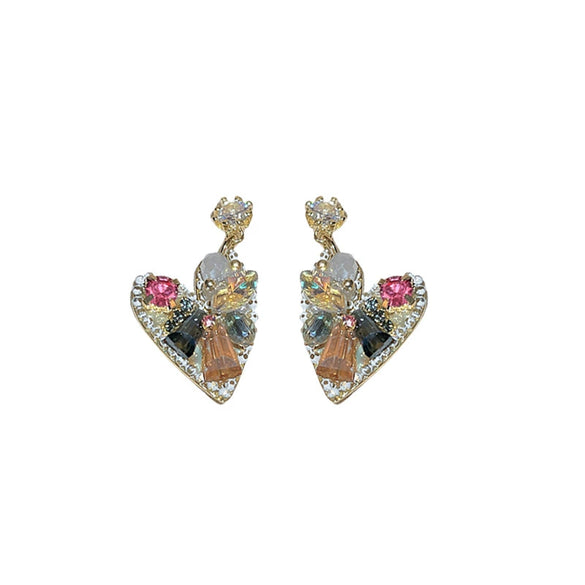 Artificial Crystal Heart Earrings Made Of Alloy With Light Luxury Style