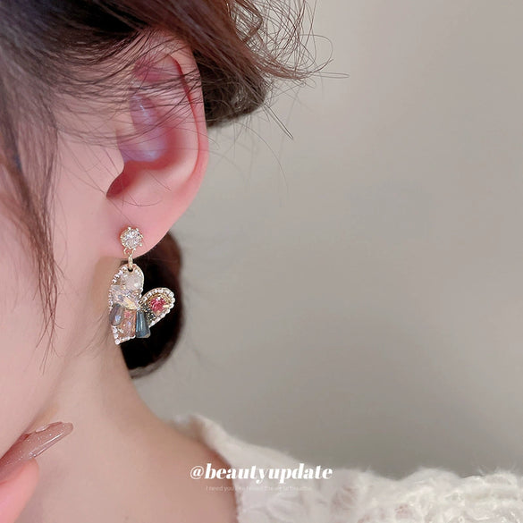 Artificial Crystal Heart Earrings Made Of Alloy With Light Luxury Style